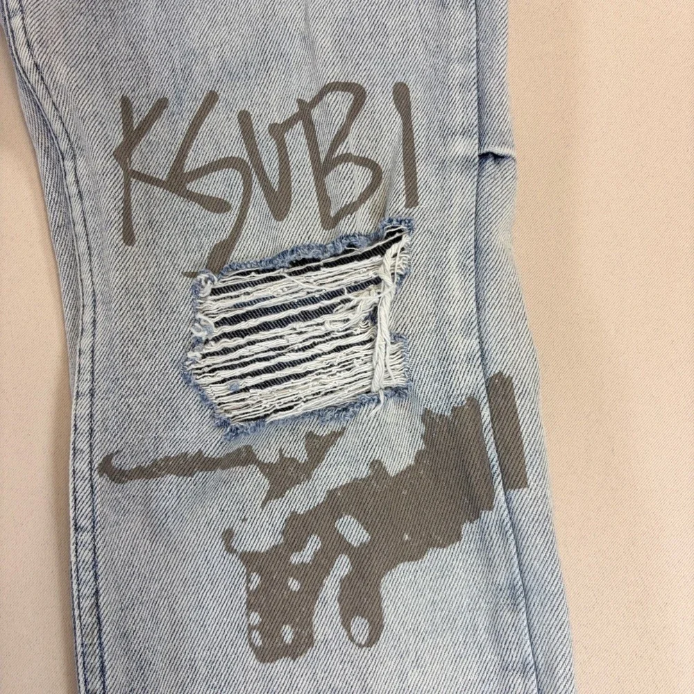 Ksubi Chitch Jeans Mens 33 Light Wash Distressed Graphic Streetwear Denim Pants
